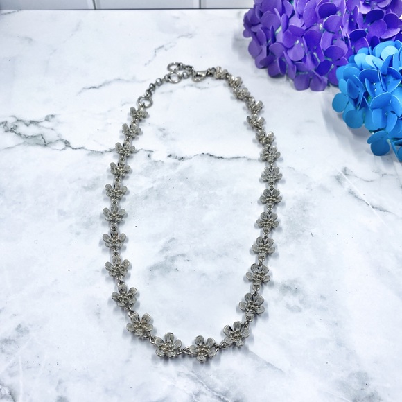 Banana Republic Statement Necklace -Silver Flowers